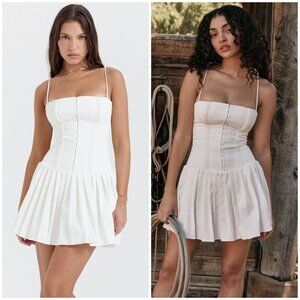 House of CB Marcy White Pleated Corset Mini Dress | Size XS